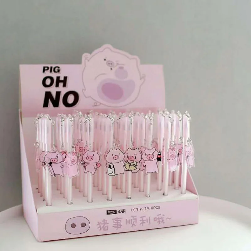 

4 Pcs/set Kawaii 0.5mm Animal Pink Pig Piggy Acrylic Pendant Gel Pens Signature Pen Escolar Papelaria School Office Stationery