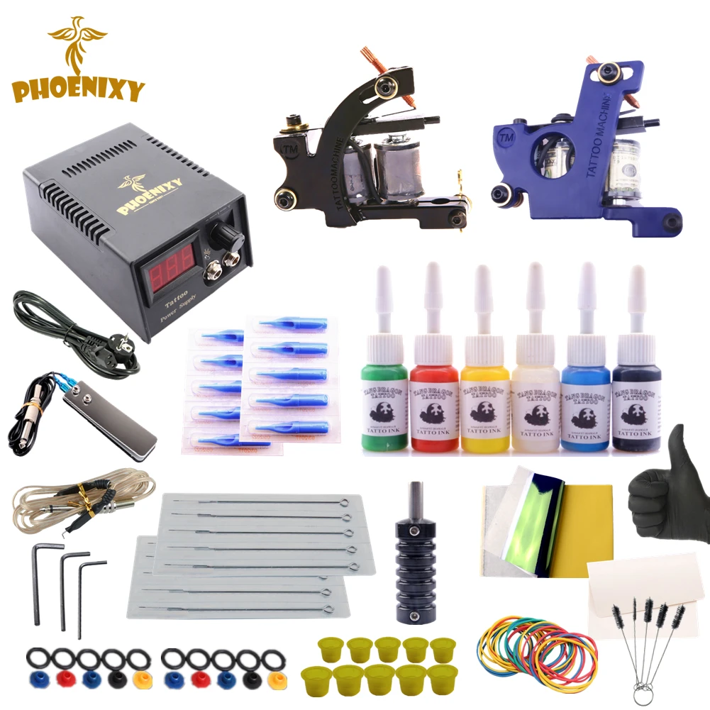 

Tattoo Kit Professional Complete Tattoo Kit 2 Machine Guns Inks Needles Tattoo Power Supply 6 Colors Ink Set Tattoo Machine Set