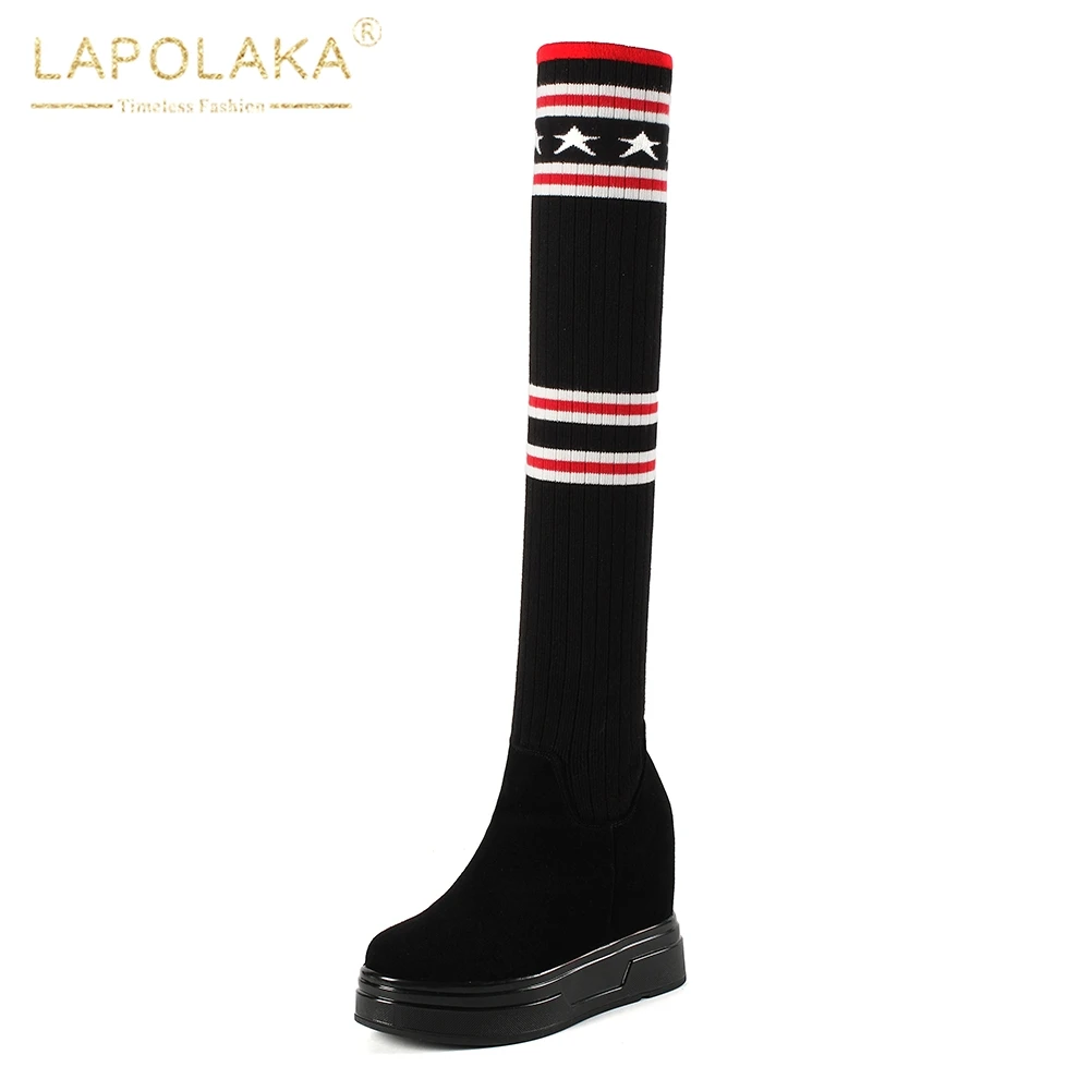 

LAPOLAKA Brand new Big Size 32-40 Increasing High Heels over-the-knee Boot Woman Shoes Top Quality Hot Sale Shoes Woman Boots
