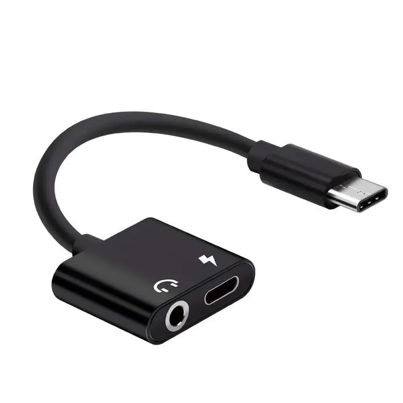 Usb type-C аудио кабель-адаптер для зарядки 2 в 1 type C папа-мама 3,5 мм разъем для наушников зарядный конвертер для huawei mate 10 - Цвет: Black