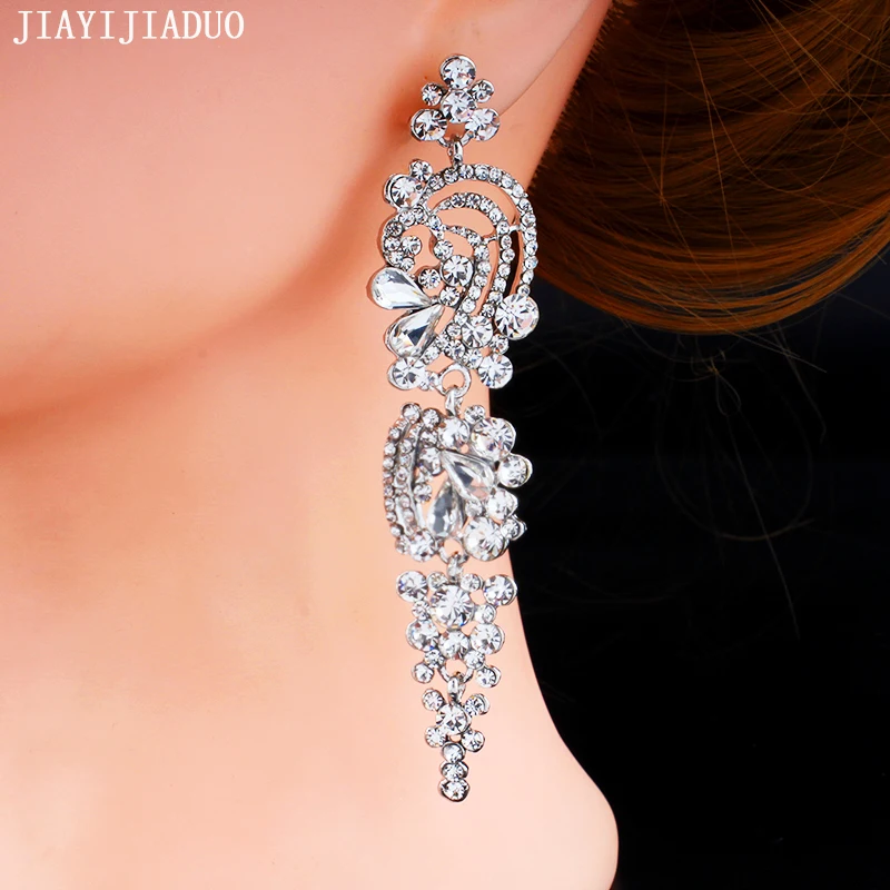 

Jiayi Jiaduo Silver Color Crystal Chandelier Long Earrings Women Bridal Earrings Wedding Jewelry Pendantes Femmes Dropshipping
