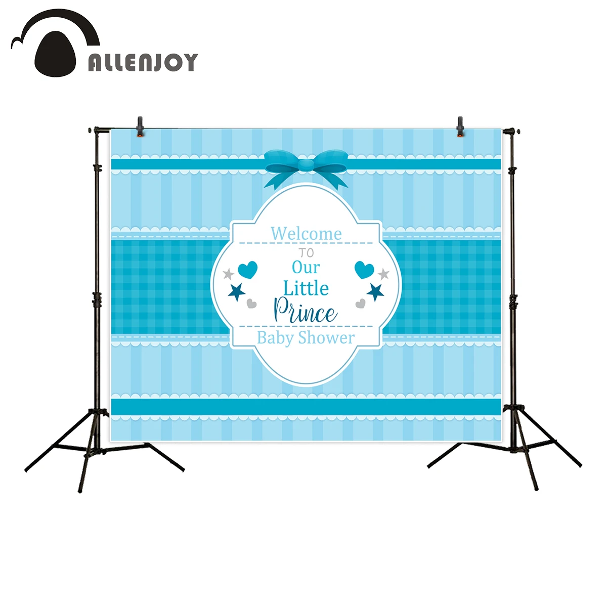

Allenjoy backdrop for photographic studio Blue plaid bow heart stars baby shower birthday background newborn customize photocall