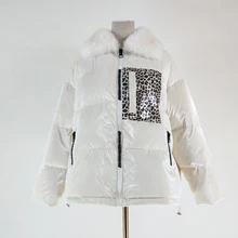 Doudoune femme hiver зимняя куртка для женщин короткая парка с леопардовым принтом Корейская с воротником из натуральной шерсти теплая верхняя одежда