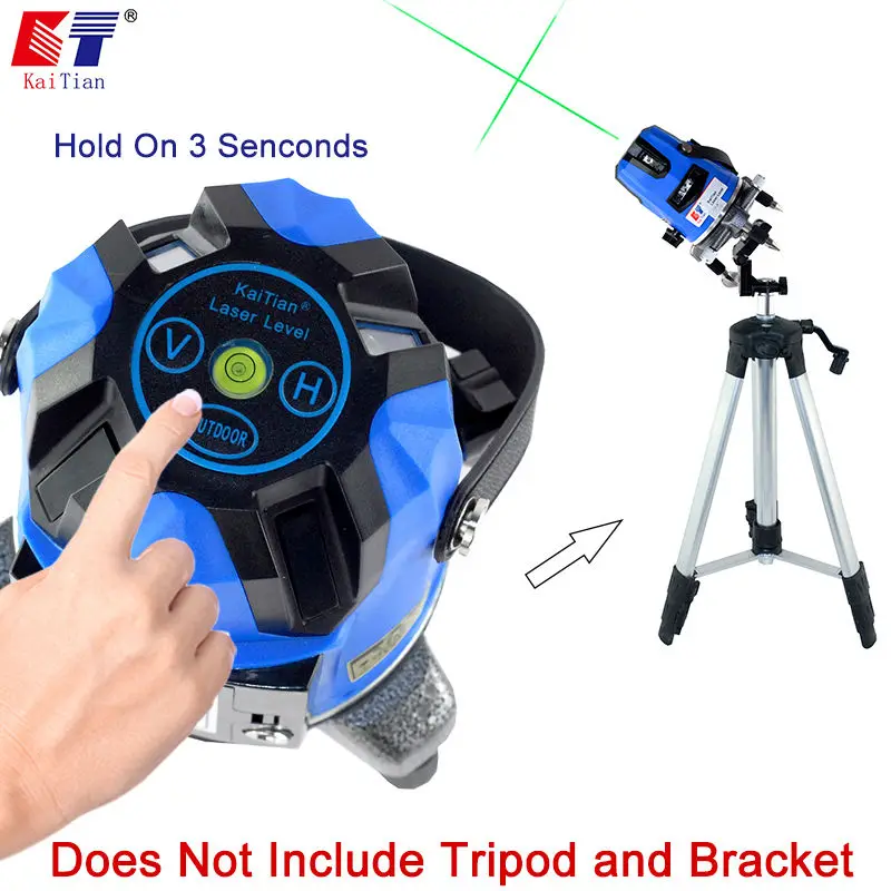 KaiTian Green Laser Level Self-Leveling Automatic Receiver Cross 360 Horizontal 532nm Beam Vertical Livello Laser 3 Line Level