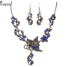 Wdding, ювелирный набор, невесты, стразы, ювелирный набор, Бабочка, ожерелье, серьги, Ретро покрытие, бронза, набор модных ювелирных изделий