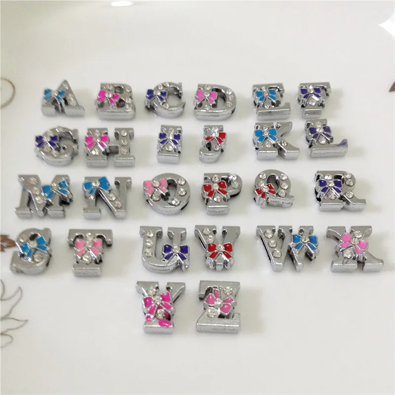

8MM DIY Rhinestone Bowknot Slide Letters "A-Z"Letters Choose Freely Fit 8MM DIY Belt Bracelet SL17