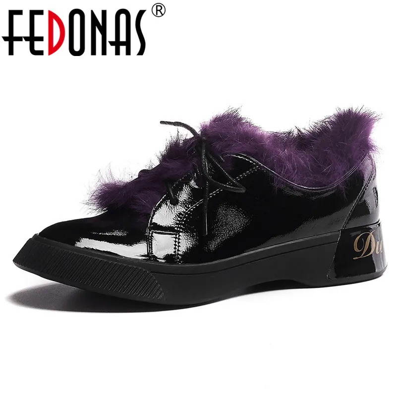 

FEDONAS Women Cow Patent Leather Flats Classic Round Toe Cross-tied Casual Shoes Woman 2020 New Warm Autumn Winter Loafers Shoes