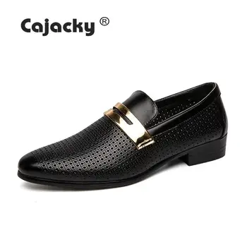 

Cajacky Men Loafers Leather Summer Hollow Slip On Shoes Breathable Black White Adult Penny Loafers Plus Size Mocasines Hombre