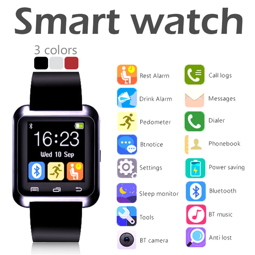 

Smartwatch Bluetooth Smart Watch U8 For iPhone IOS Android Smart Phone Wear Clock Wearable Device Smartwatch PK GT08 DZ09