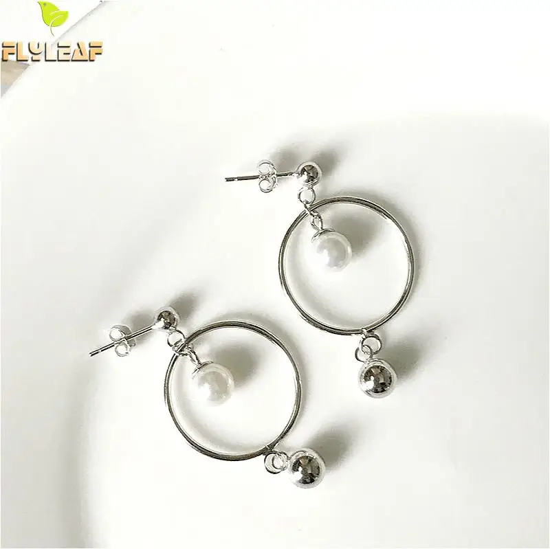 

Flyleaf 2018 New Arrivals Personality Chic Style Simple Round Shell Beads Drop Earrings For Women 925 Sterling Silver Jewelry