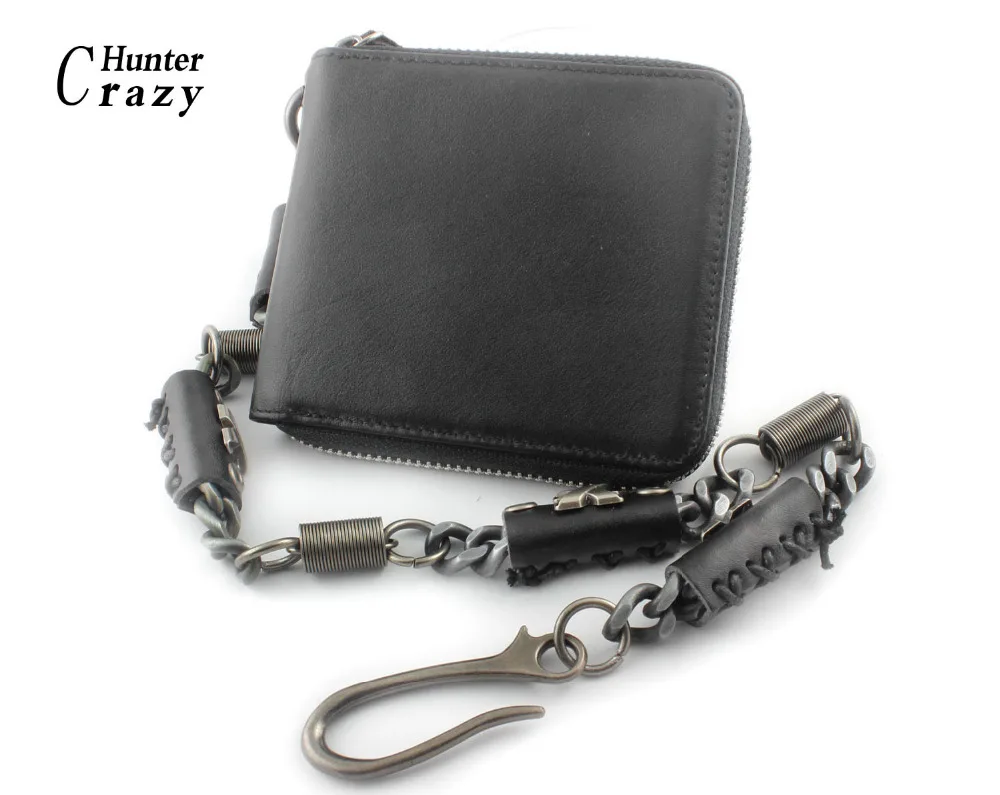 

Mens Biker Rocker Leather Zipper Card Coins Money Wallet with Jeans Key Chain