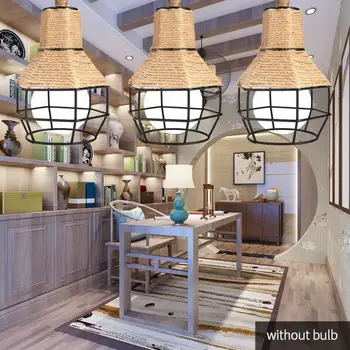 

E27 3 Head Iron Hemp Rope Vintage Indoor Ceiling Hanging Light AC85-265V 1M Modern Light Use For Living Room