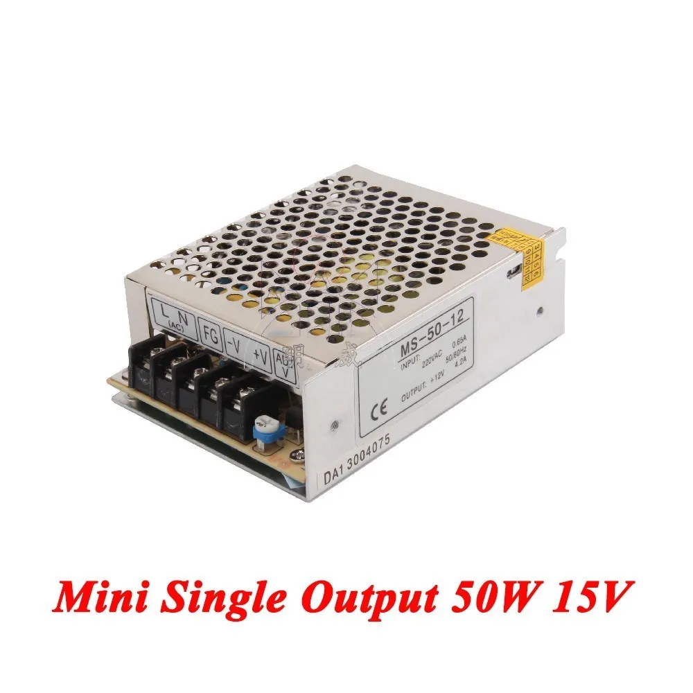 

MS-50-15 Mini switching power supply 50W 15V 3A,Single Output smps for Led driver,voltage converter AC 110v/220v to DC 15v