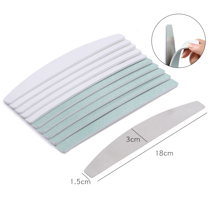

Metal Nail File Pad With 10 pcs Replacement Nail Buffer Sponge Green White Double Side Stainless Steel Files For Manicure Polish