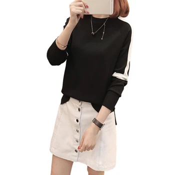 

2018 Fashion Women Spring Autumn Ice Silk O-neck Knitted Sweater Pullover Korean Female Long Sleeve Stripe Knitwear Shirt F812