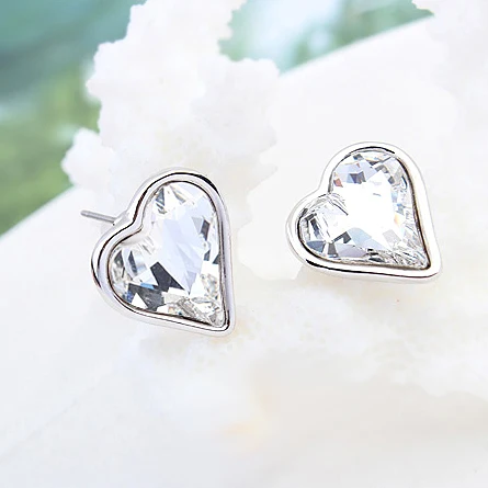 Романтические Блестящие кристаллы от Swarovski сердце серьги гвоздики для Женское Обручальное украшение женские любимые Brincos Bijoux подарок