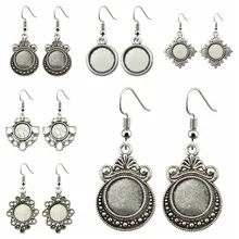 5 пар, 12 мм, круглая форма, стеклянный кабошон, античный серебряный цвет, цинковый сплав, висячие серьги, крючки, кабошон, Установка основания