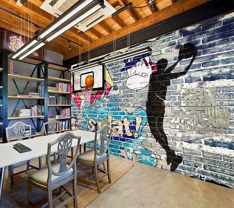 Пользовательские Настенные обои абстрактное граффити искусство кирпичная стена Баскетбол настенная живопись фон декоративные настенные картины гостиная