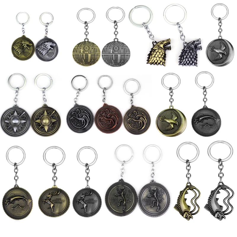 

40 Various styles Game of Thrones House Stark Winter Is Coming Wolf Head Dragon Pendant Keychains Gift For Man Woman Jewelry