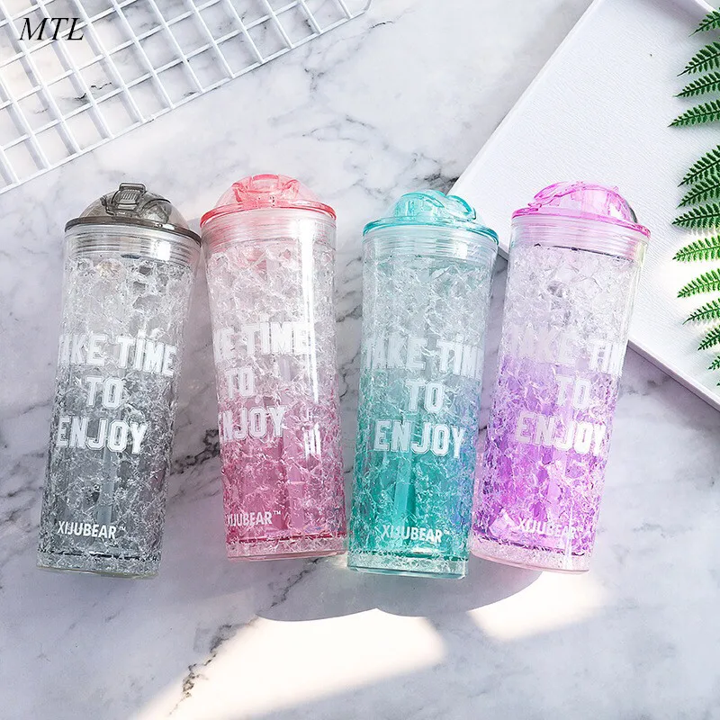 

MTL 500ml sakura BPA Free leakproof Plastic Water drink bottle cup with Straw for students children adults krean style