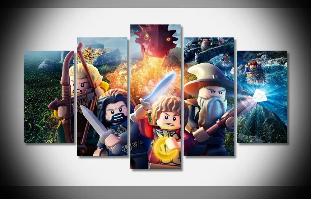

Artistic originality lego the hobbit game print poster canvas in 5 pieces with Framed