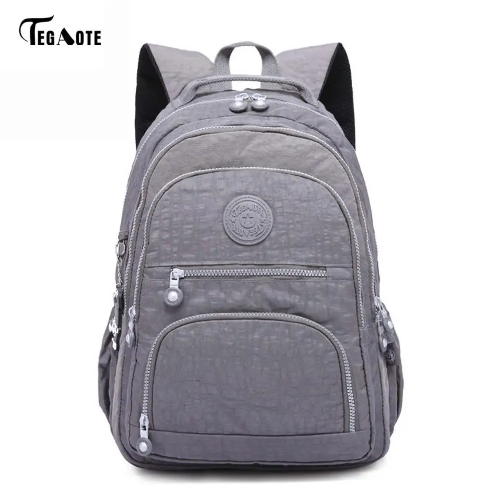 Серый TEGAOTE, школьный рюкзак для девочек-подростков, Mochila Feminina, женские рюкзаки, нейлоновый водонепроницаемый повседневный рюкзак для ноутбука, женский рюкзак - Цвет: Серый