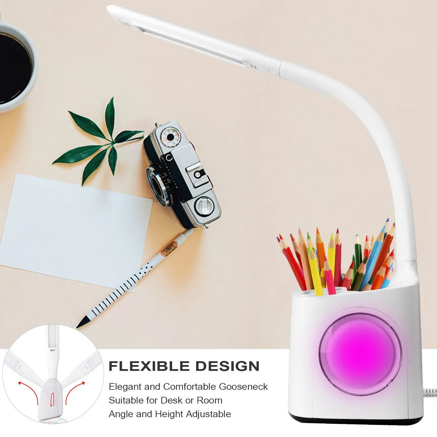 

New Hot LED Desk Lamp with USB Charging Port Pencil Holder Alarm Clock Calendar Temperature and LCD Screen Eye Protection