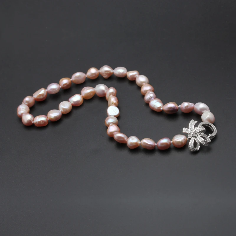 Настоящее ожерелье из пресноводного жемчуга для женщин, 10-11 мм, свадебные ювелирные изделия в стиле барокко для девочек, лучший подарок на день рождения, ожерелье из белого натурального жемчуга - Цвет камня: purple peal necklack