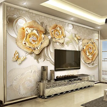 

European Style Luxury Wallpaper Living Room TV Background Wall Mural 3D Stereo Flowers Butterfly Photo Wall Painting Home Decor
