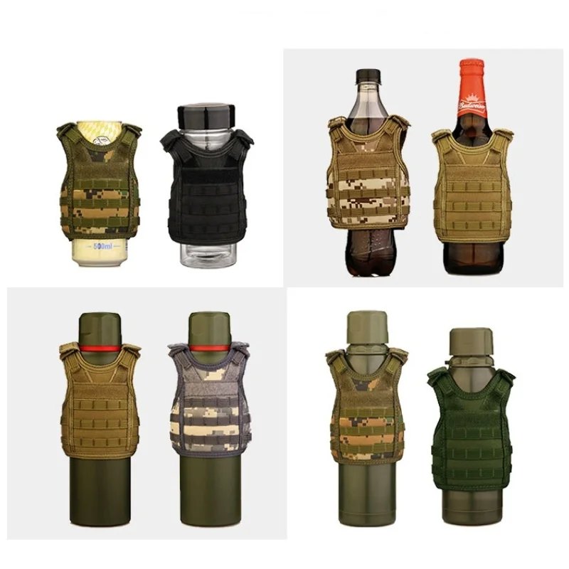 Military Mini Tactical Molle Vest Beer Beverage Cooler Drink Holder Miniature Hunting Vests Wine Water Bottle Cover Pouch