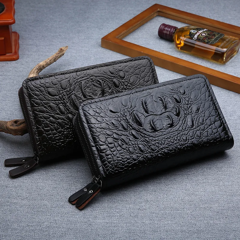 

A double zipper crocodile pattern high-grade purse for men