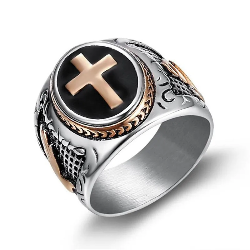 

Gold Rose Gold Titanium Steel / Stainless Steel Plated Prayer God Hand Cross Vintage Men's Ring Jewelry Accessories JZ002