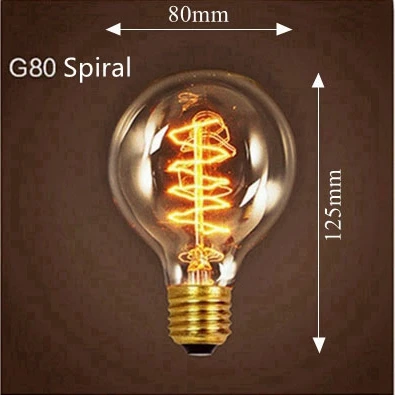 40 Вт лампа Эдисона E27 винтажная лампа накаливания Ретро лампа G80 G95 декоративная лампа накаливания для дома, праздника, вечеринки - Цвет: G80