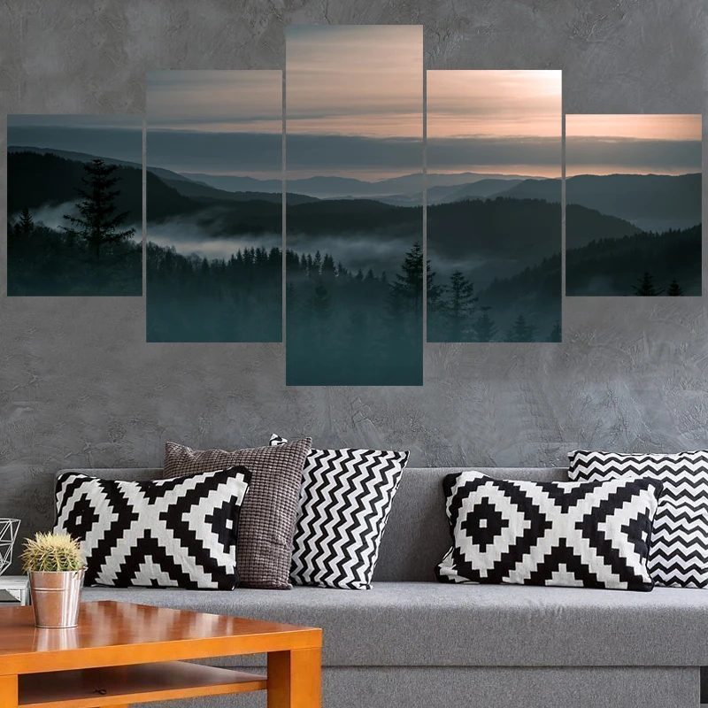 5 Pcs/set Canvas Painting Calligraphy Mountain Landscape For Living Room Wall Art Decorative Pictures Home Decor BedRoom | Дом и сад