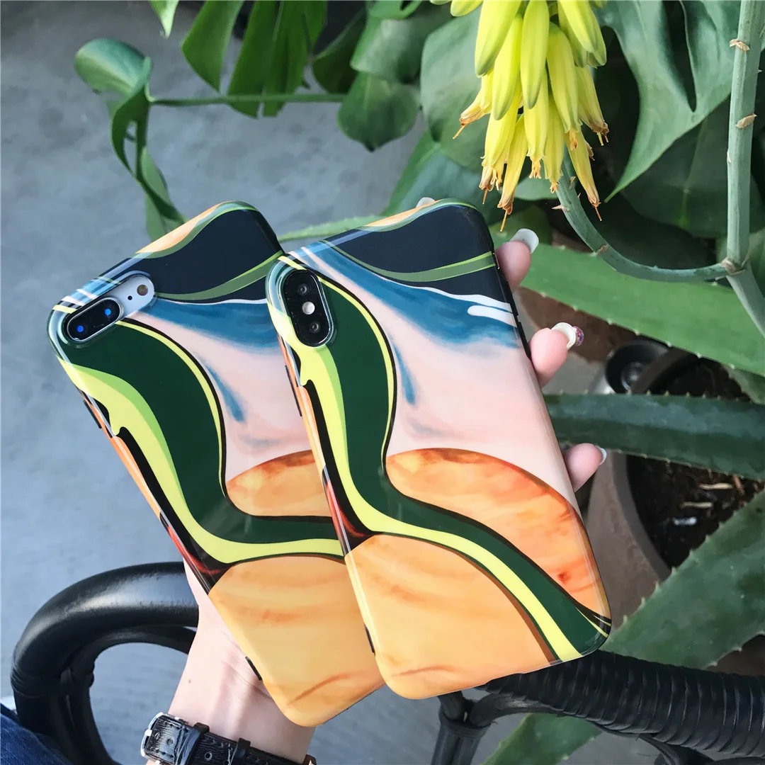 

Korea Fashion Retro abstract painting art Phone Case For iPhone cover X coque 7 Puls 8 puls case silicon 6 plus Funda Back cover