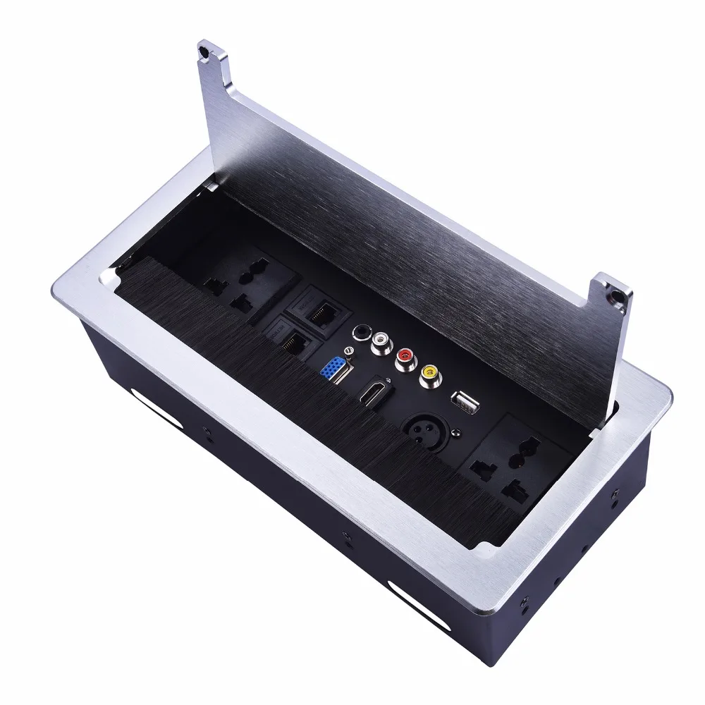 

clamshell desktop socket / aluminum wire drawing panel /Universal power /VGA, 3.5 audio, HDMI, USB,video,Information outlet box