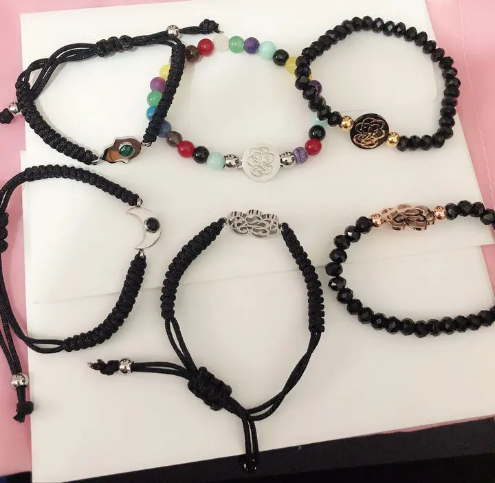 

Wholesale 6pcs of Bears style Hamsa Moon Flower Charms macrame and beaded Bracelet Mother Party Gift Jewelry Pulsera mujer