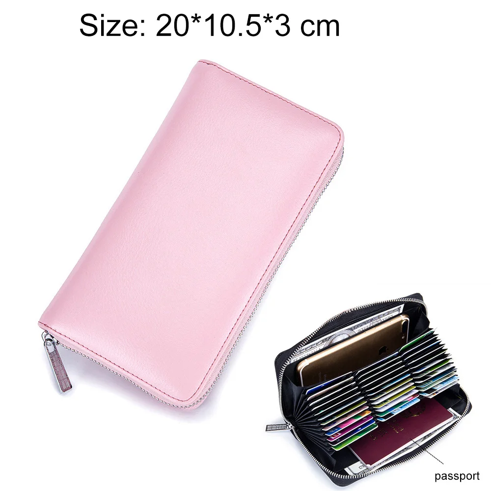 Шикарный женский кошелек с тиснением, натуральная кожа, RFID, аккордеон, бизнес-держатель для карт, Женский Большой вместительный кошелек cartera mujer - Цвет: Розовый