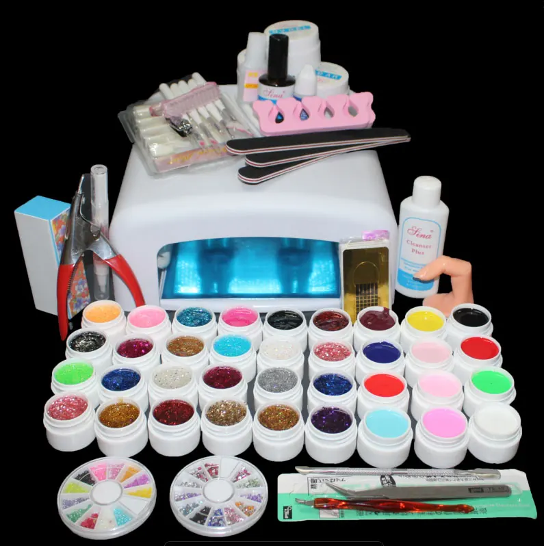 Baratos Nuevo Pro 36 w UV GEL lámpara blanca y 36 colores UV Gel uñas arte Herramientas Juegos ST 111 caliente venta UV lámpara 36 Tues 36 w