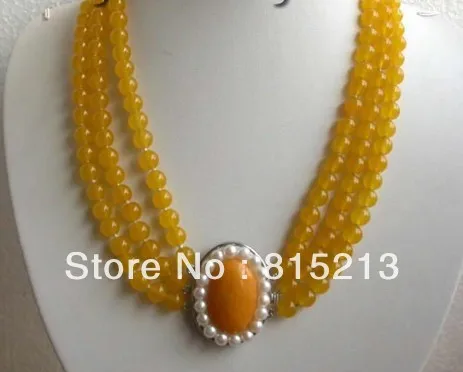 

ddh0012 22" 3rows Natural Round Yellow Jade Necklace