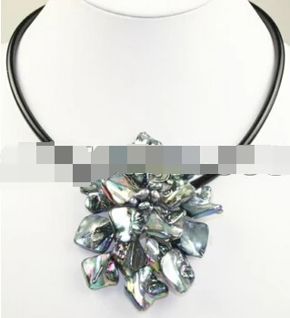 

FREE SHIPPING>@@> zj 00066 mother of pearl shell handmade pearl crystal flower pendant necklace 18"