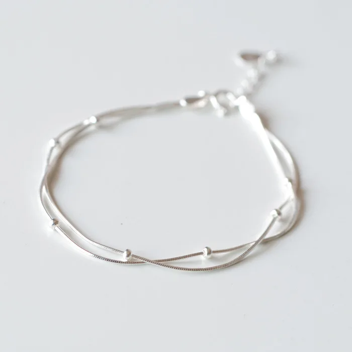 

New silver bracelet round bead double snake bone simple sweet personality jewelry SC01