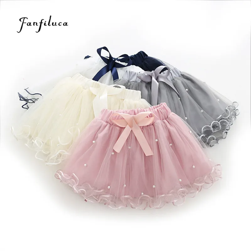 Fanfiluca/новые юбки-пачки для маленьких девочек многослойная пышная детская однотонная балерина, вечерние Тюлевая юбка для танцев, юбка с бусинами для девочек