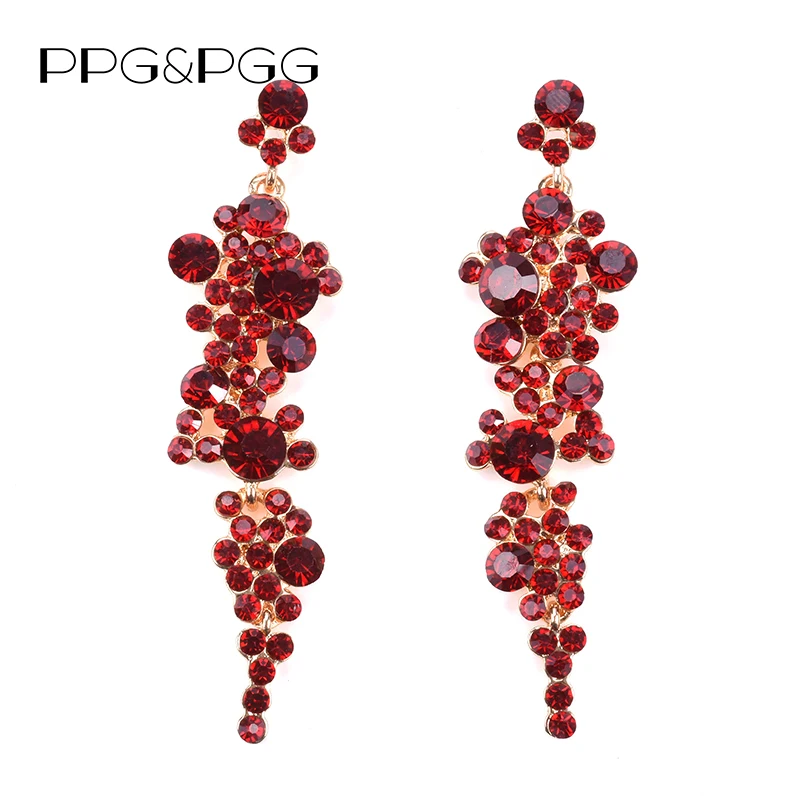 Ppg и pgg C Мода Циркон Красный Кристалл Длинные серьги для Женская мода ювелирные
