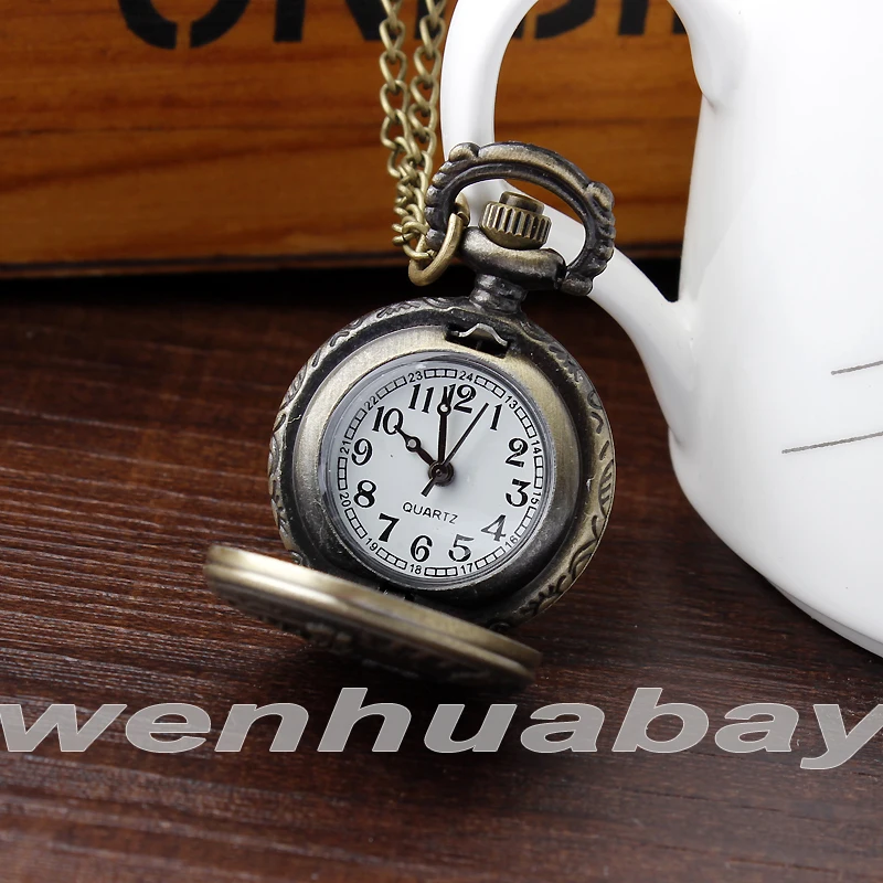 Антикварные цветы Стрекоза карманные бронзовые часы FOB цепь кварцевые женские карманные часы мужские флип-кейс Fob часы Мужские Женские подарки для девушек