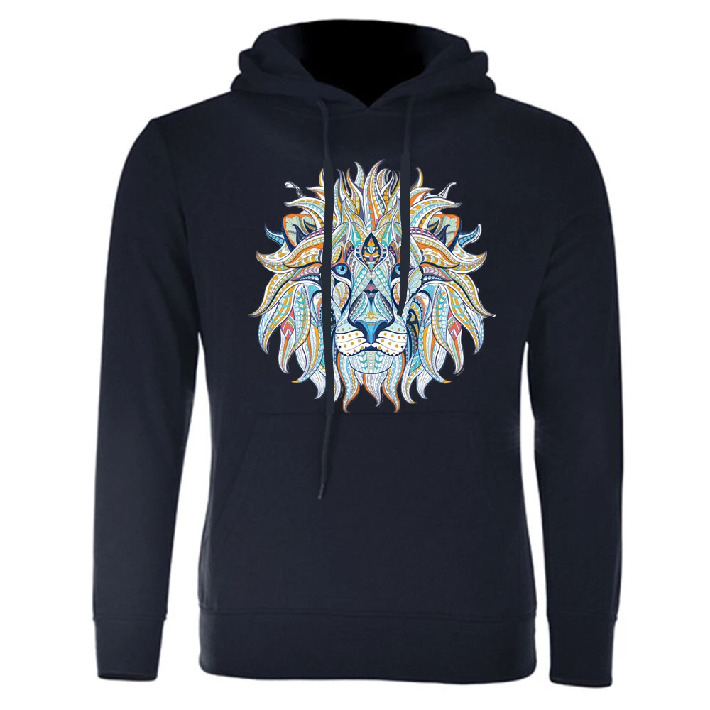 New Lion Printed Hoodie Men Fashion Cotton Hoody Male Long Sleeve