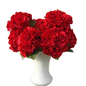 

GSFY-Artificial Hydrangea Flower 5 Big Heads Bouquet (Diameter 7" each head) Red