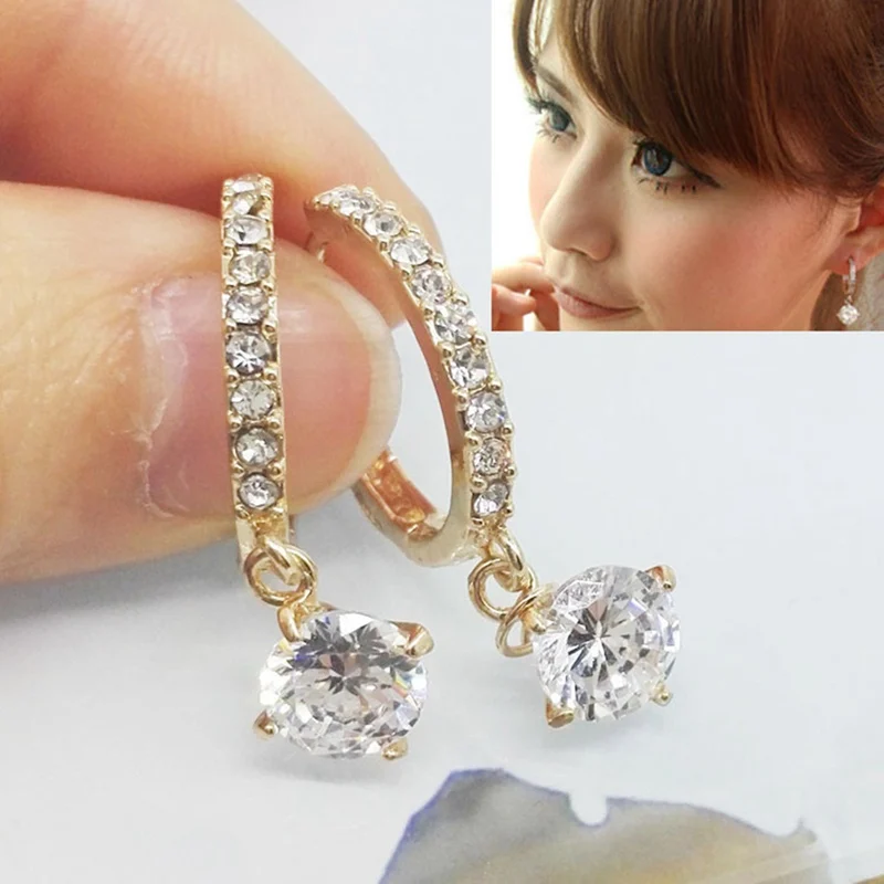 

Fashion Jewelry Gold / Silver Plated Crystal Hoop Hook Earrings For Women Jewelry Gift Zircon Earrings