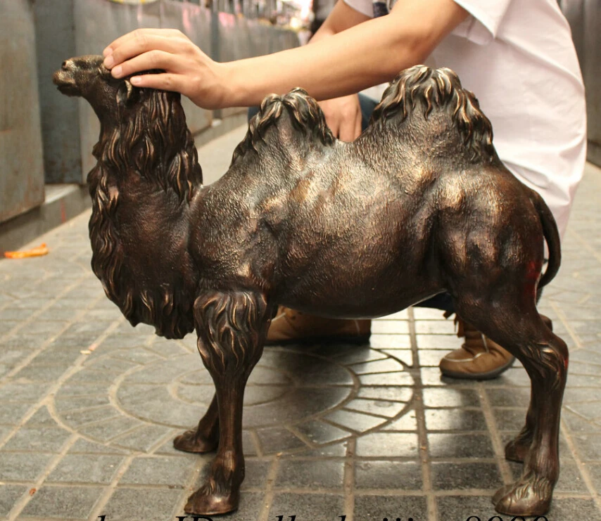 

S0373 24" Folk Chinese Bronze Animals Desert Lucky Bactrian Camel Llama Copper Statue