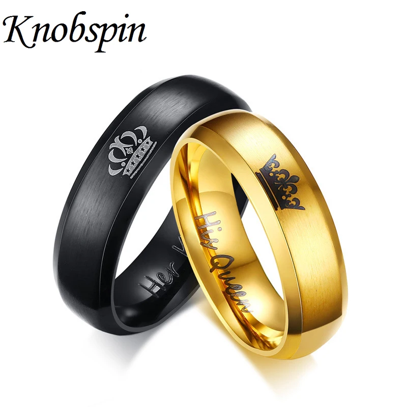 Best King And Queen Couple Rings black Gold color Stainless Steel Crown jewelry For Couples Lovers Love Promise Rings For Men Women